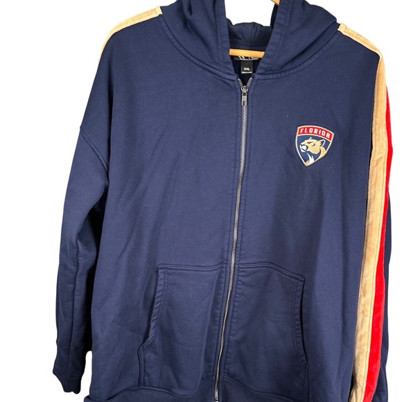 The Wild Collective Other - The Wild Collective NHL Florida Panthers Navy Full Zip Hoodie Mens 2XL Striped